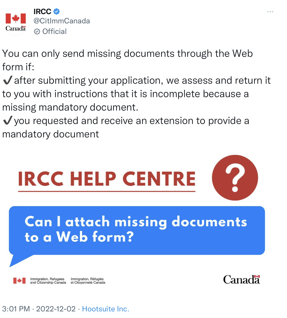 IRCC Tweet