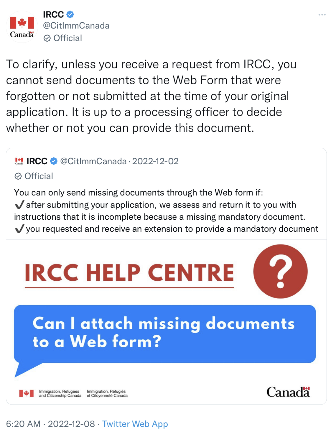 IRCC Tweet